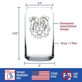 Border Collie Face Beer Can Pint Glass - Dog Gifts