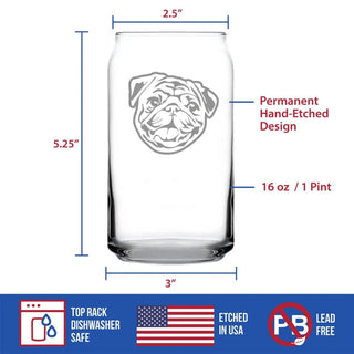 Pug Beer Can Pint Glass - Pug Dog Gifts and Decor