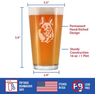 German Shepherd Pint Glass for Beer - Dog Gifts