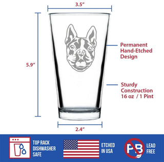 Boston Terrier Face Pint Glass for Beer - Dog Gifts