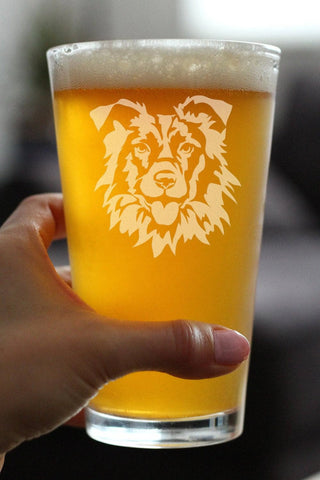 Border Collie Face Pint Glass for Beer - Dog Gifts
