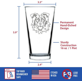 Border Collie Face Pint Glass for Beer - Dog Gifts