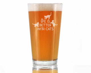 Better with Cats Pint Glass for Beer - Cat Gifts and Decor
