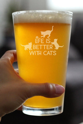 Better with Cats Pint Glass for Beer - Cat Gifts and Decor