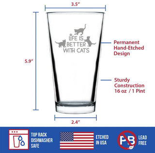 Better with Cats Pint Glass for Beer - Cat Gifts and Decor