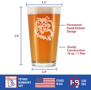 Pomeranian Face Pint Glass for Beer - Pomeranian Gifts
