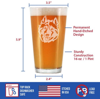 Siberian Husky Face Pint Glass for Beer - Dog Gifts