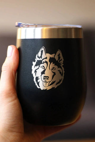 Siberian Husky Face Insulated Wine Tumbler - Husky Dog Gifts