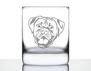 Boxer - Natural Ears Whiskey Rocks Glass - Boxer Dog Gifts