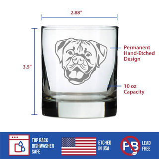 Boxer - Natural Ears Whiskey Rocks Glass - Boxer Dog Gifts