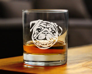 Pug Whiskey Rocks Glass - Pug Dog Gifts and Decor