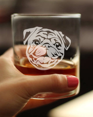 Pug Whiskey Rocks Glass - Pug Dog Gifts and Decor