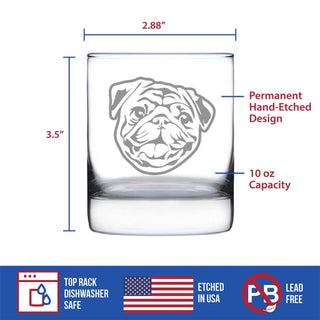 Pug Whiskey Rocks Glass - Pug Dog Gifts and Decor