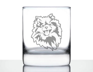 Pomeranian Face Whiskey Rocks Glass - Pomeranian Gifts