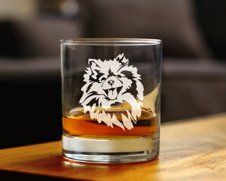 Pomeranian Face Whiskey Rocks Glass - Pomeranian Gifts
