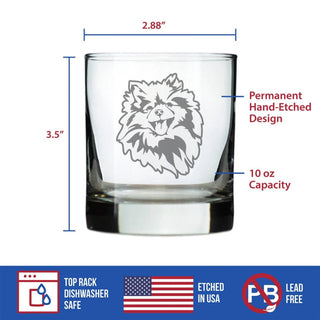 Pomeranian Face Whiskey Rocks Glass - Pomeranian Gifts
