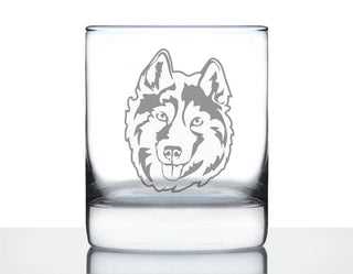 Siberian Husky Face Whiskey Rocks Glass - Dog Gifts