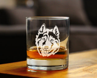 Siberian Husky Face Whiskey Rocks Glass - Dog Gifts