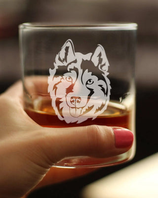 Siberian Husky Face Whiskey Rocks Glass - Dog Gifts