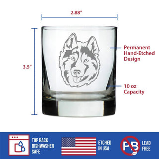 Siberian Husky Face Whiskey Rocks Glass - Dog Gifts
