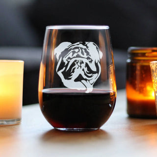 English Bulldog Stemless Wine Glass - Bulldog Dogs Gifts
