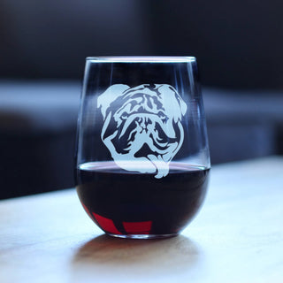 English Bulldog Stemless Wine Glass - Bulldog Dogs Gifts