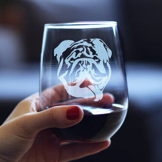 English Bulldog Stemless Wine Glass - Bulldog Dogs Gifts