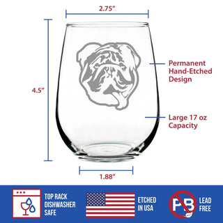 English Bulldog Stemless Wine Glass - Bulldog Dogs Gifts