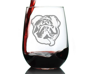 English Bulldog Stemless Wine Glass - Bulldog Dogs Gifts