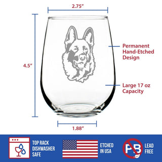 German Shepherd Stemless Wine Glass - Dog Gifts