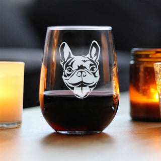 Happy Frenchie Stemless Wine Glass - French Bulldog Gifts