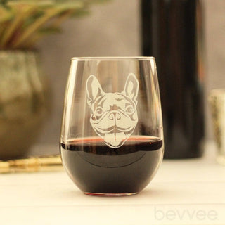 Happy Frenchie Stemless Wine Glass - French Bulldog Gifts