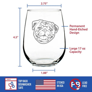Pug Stemless Wine Glass - Pug Dog Gifts and Decor