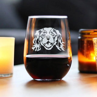 Cavalier King Charles Spaniel Stemless Wine Glass Dog Gifts