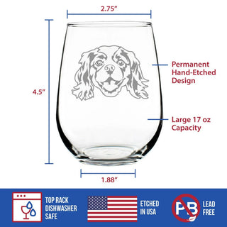 Cavalier King Charles Spaniel Stemless Wine Glass Dog Gifts