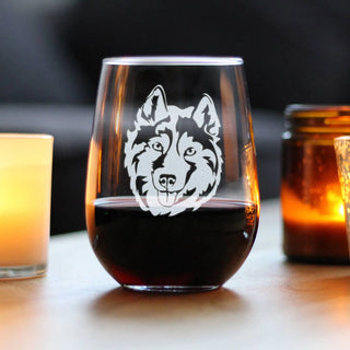 Siberian Husky Face Stemless Wine Glass - Dog Gifts