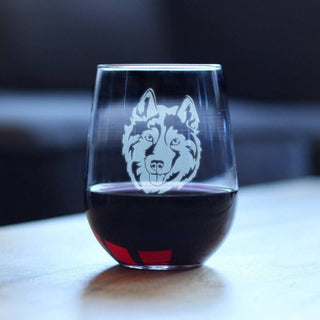 Siberian Husky Face Stemless Wine Glass - Dog Gifts