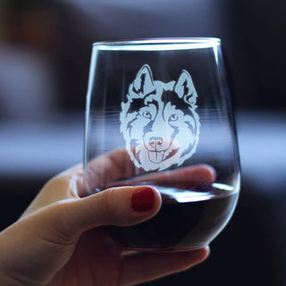 Siberian Husky Face Stemless Wine Glass - Dog Gifts