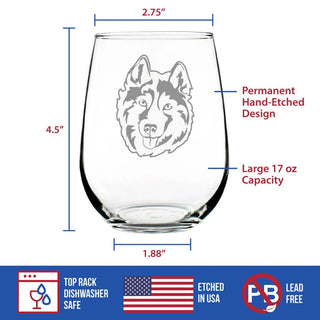 Siberian Husky Face Stemless Wine Glass - Dog Gifts