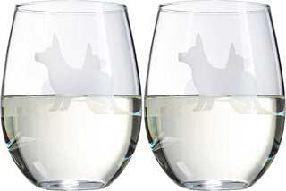 Stemless Wine Glasses Set of 2 by The Wine Savant - Puppy & Dog Lover Glass Gifts Etched Tumblers for Anniversary, Wedding, Home Bar Gifts (Corgi)-3