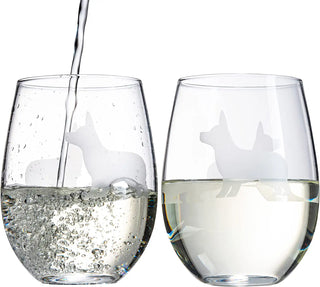 Stemless Wine Glasses Set of 2 by The Wine Savant - Puppy & Dog Lover Glass Gifts Etched Tumblers for Anniversary, Wedding, Home Bar Gifts (Corgi)-4